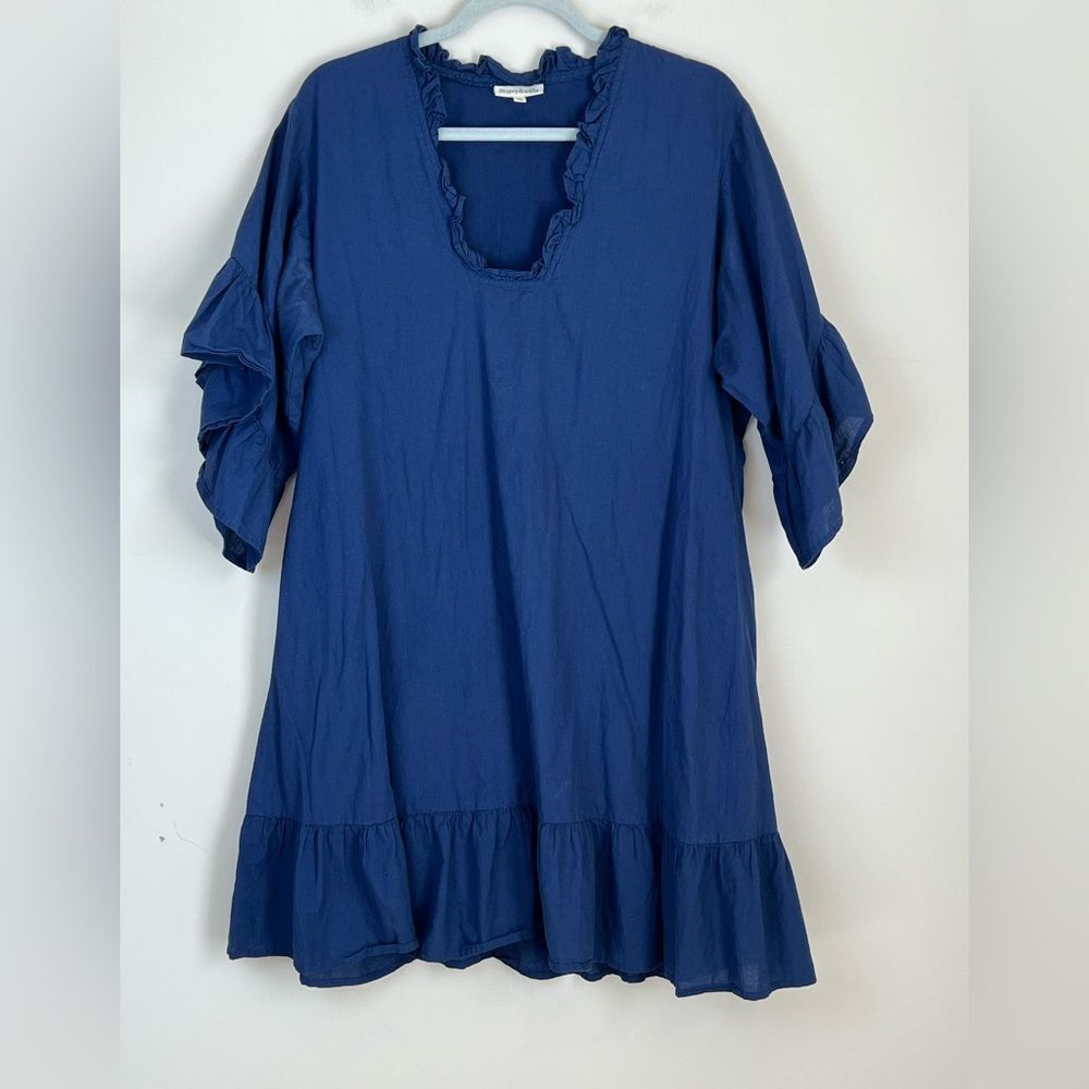 Fitzroy &‎ Willa Soleil Dress $268 Flutter Sleeve Ruffles Tunic Dress Blue XL